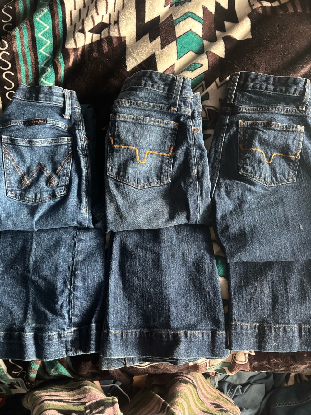 Kimes Ranch Womens Blue Denim Flare & Wide-Leg Jeans Trio